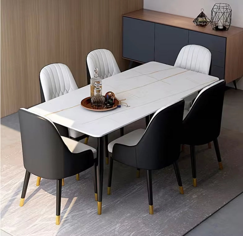 "Modern Nordic Marble Dining Table Set for 6 with Telescopic Feature"