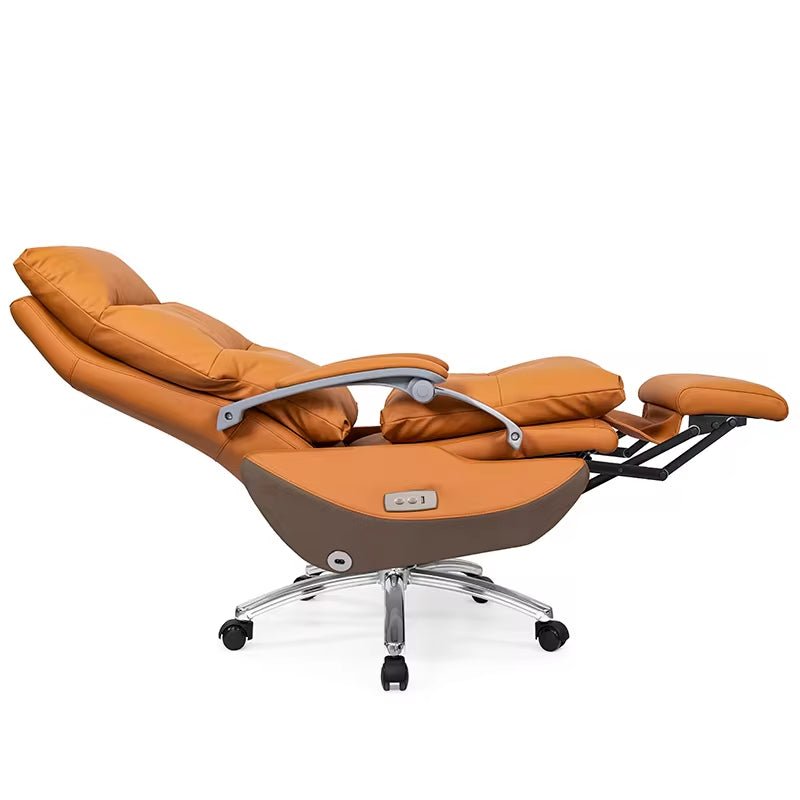 Professional title: "Large Reclining Electric Swivel Ergonomic Office Chair with Genuine Leather Upholstery"