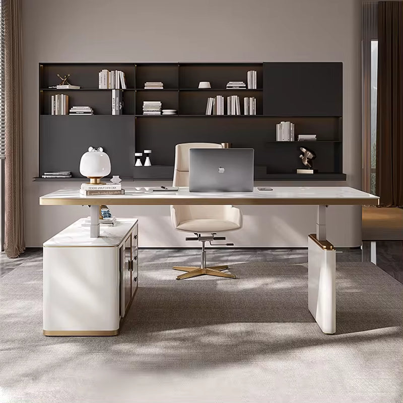 "Modern Luxury Electric Height-Adjustable Executive Desk - Italian Style Slate"