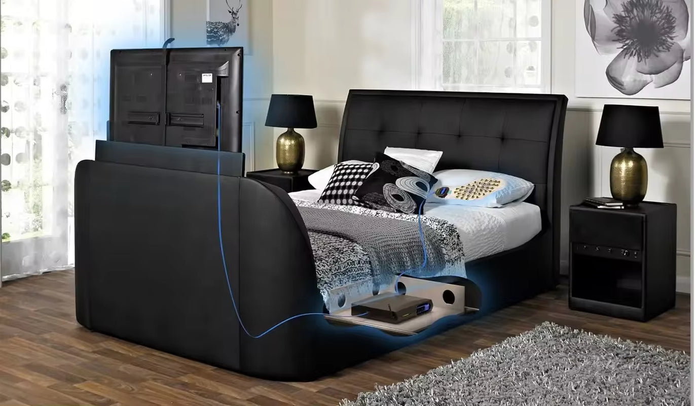 Luxurious King Size Smart Bed with TV, Fireplace, and Remote Control