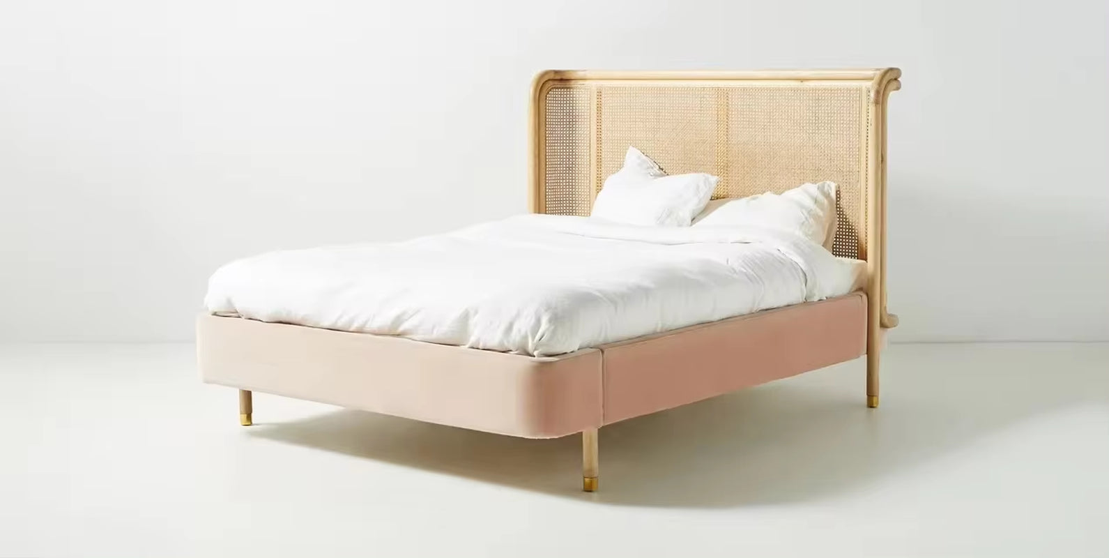 Modern Luxury Rattan Bed with Wooden Frame Queen Size Adjustable for Hotel Home and Villa Bed Furniture