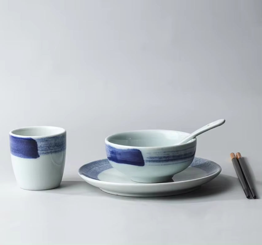 Hand-Painted Blue and White Ceramic Deep Plate - Eco-Friendly Tableware