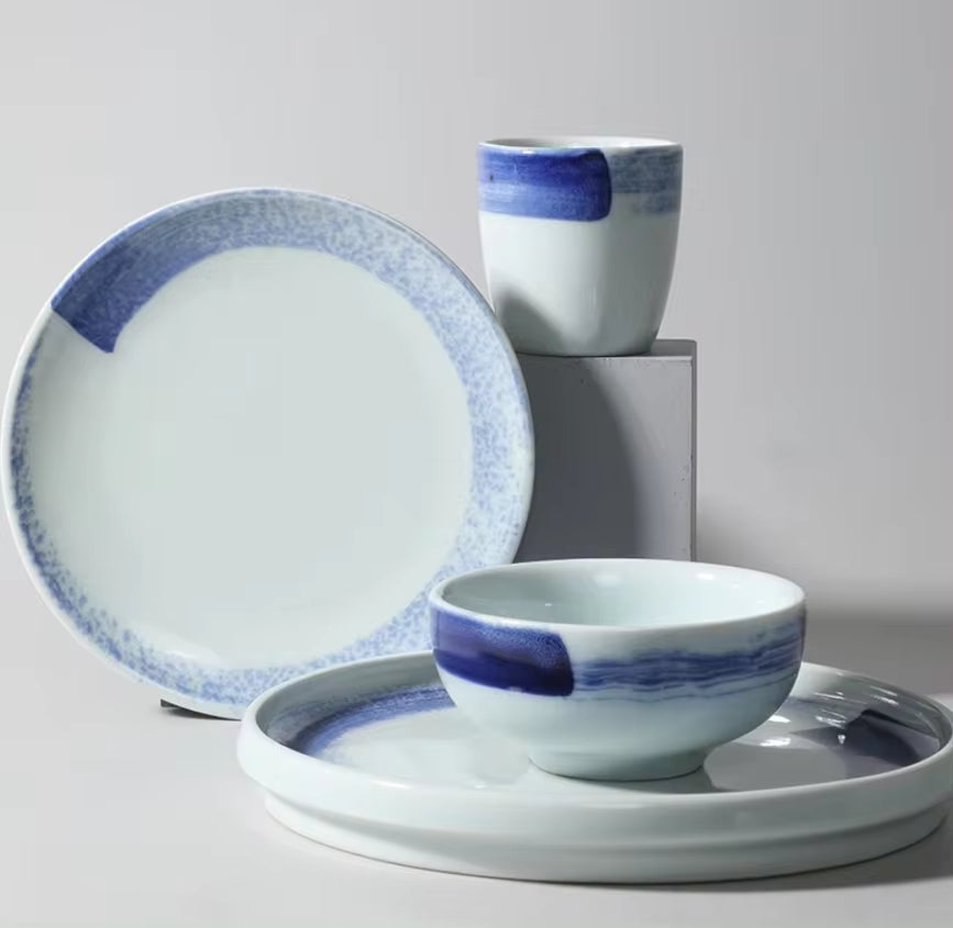 Hand-Painted Blue and White Ceramic Deep Plate - Eco-Friendly Tableware