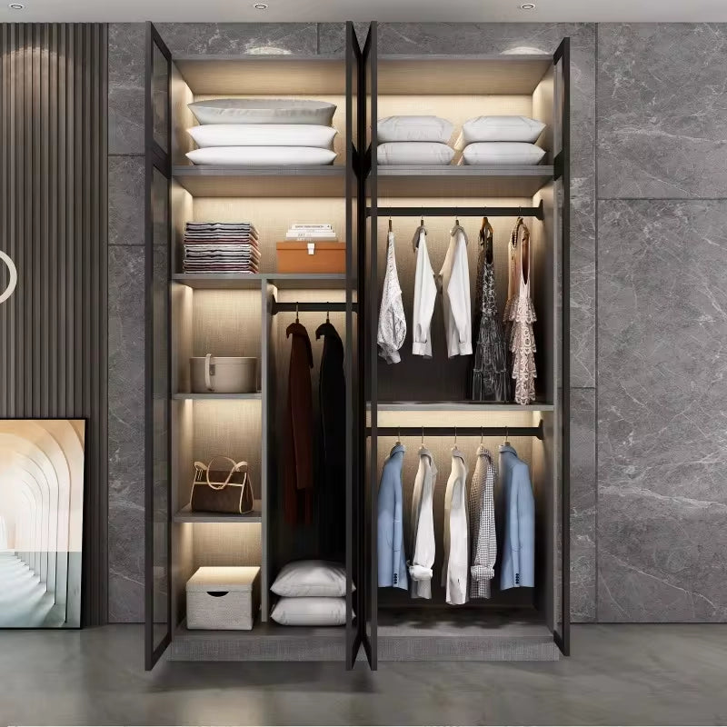 Luxurious Glass Wardrobe: Customized Light Luxury Bedroom Furniture
