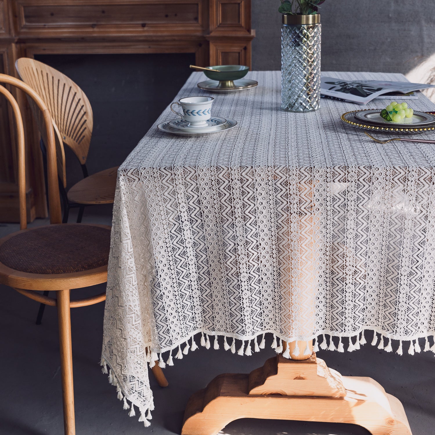 Lace Hollow Dining Table Fabric White