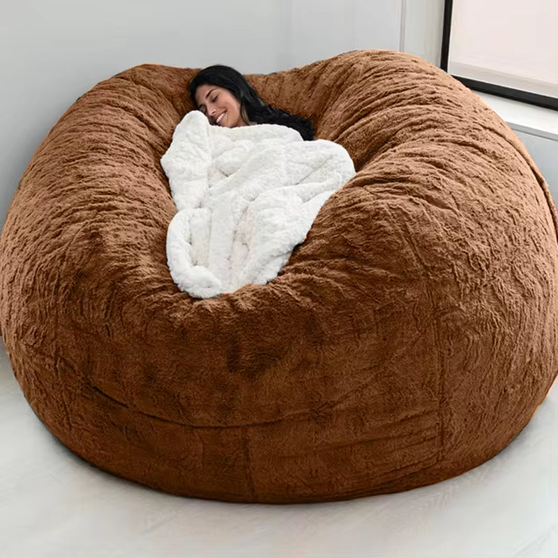 Luxurious 7-Foot Faux Fur Bean Bag Sofa Cover