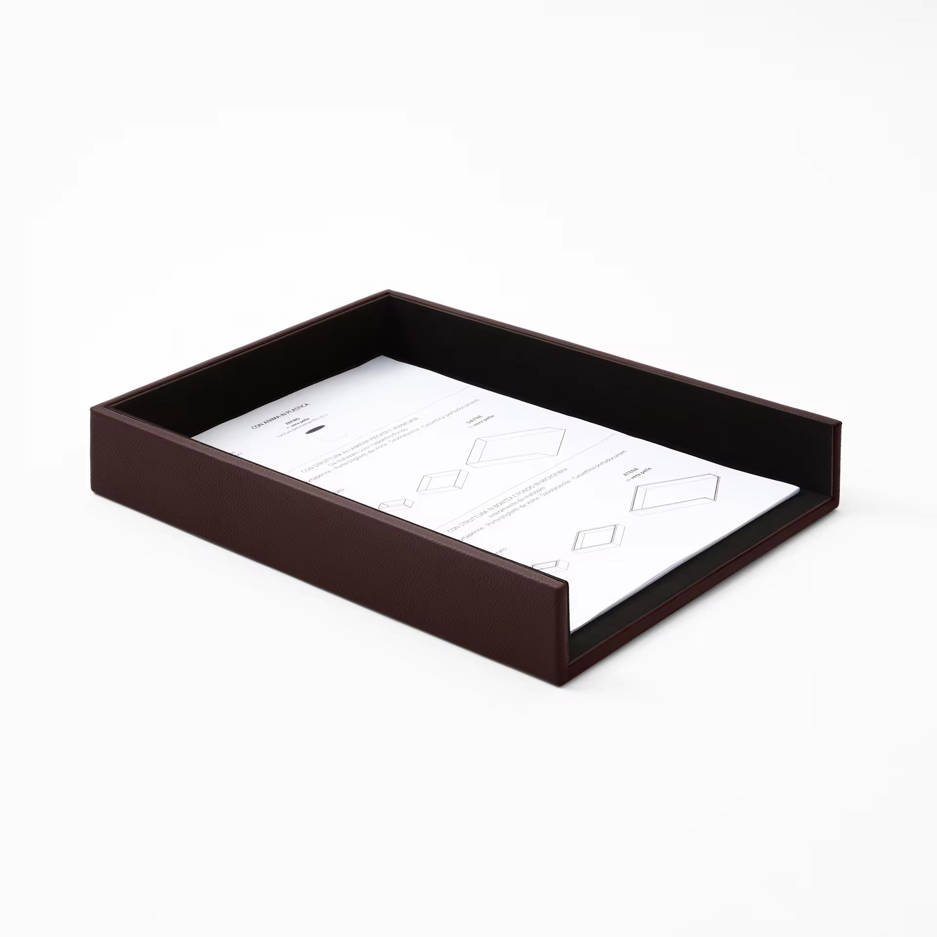 Luxurious Dark Brown Real Leather Office Desk Set