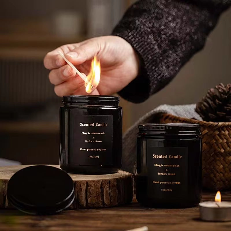Luxurious Black Scented Wax Candles in Glass Jar - Customized Aromatic Candle