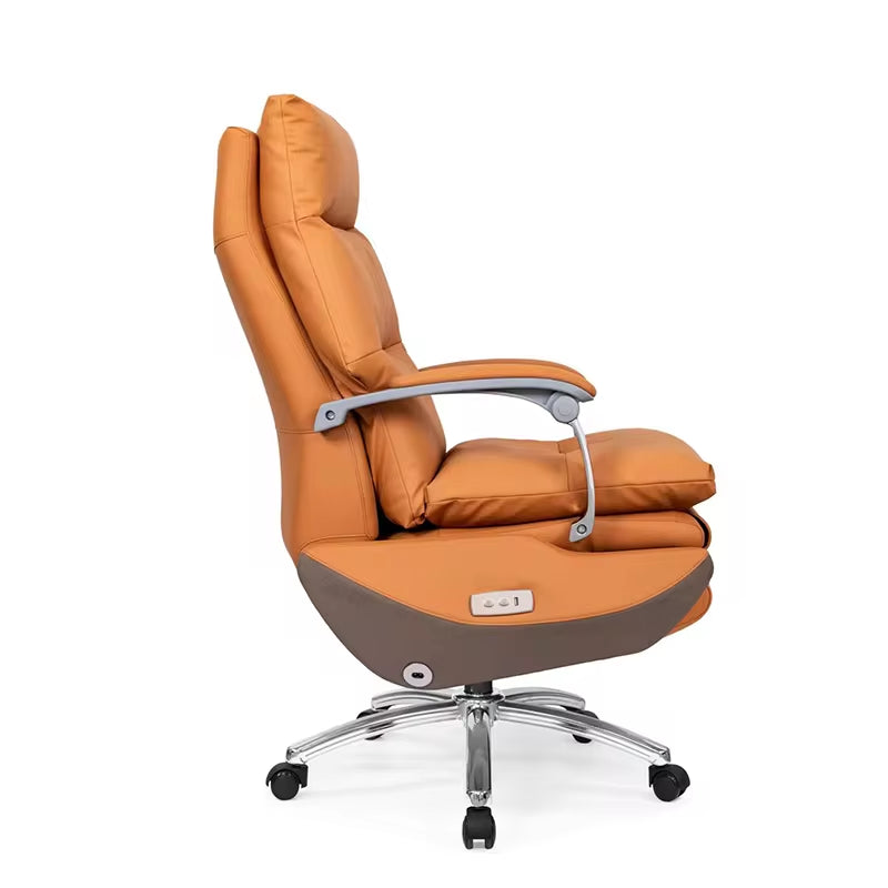 Professional title: "Large Reclining Electric Swivel Ergonomic Office Chair with Genuine Leather Upholstery"