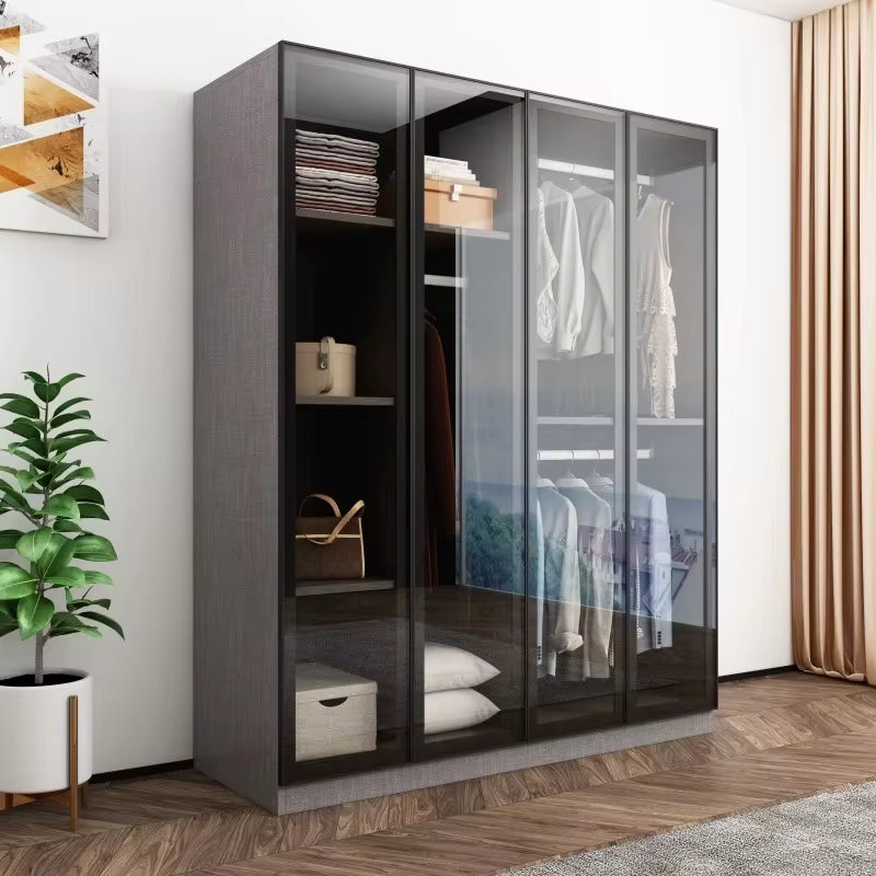 Luxurious Glass Wardrobe: Customized Light Luxury Bedroom Furniture