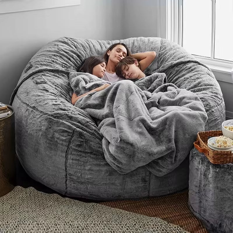 Luxurious 7-Foot Faux Fur Bean Bag Sofa Cover