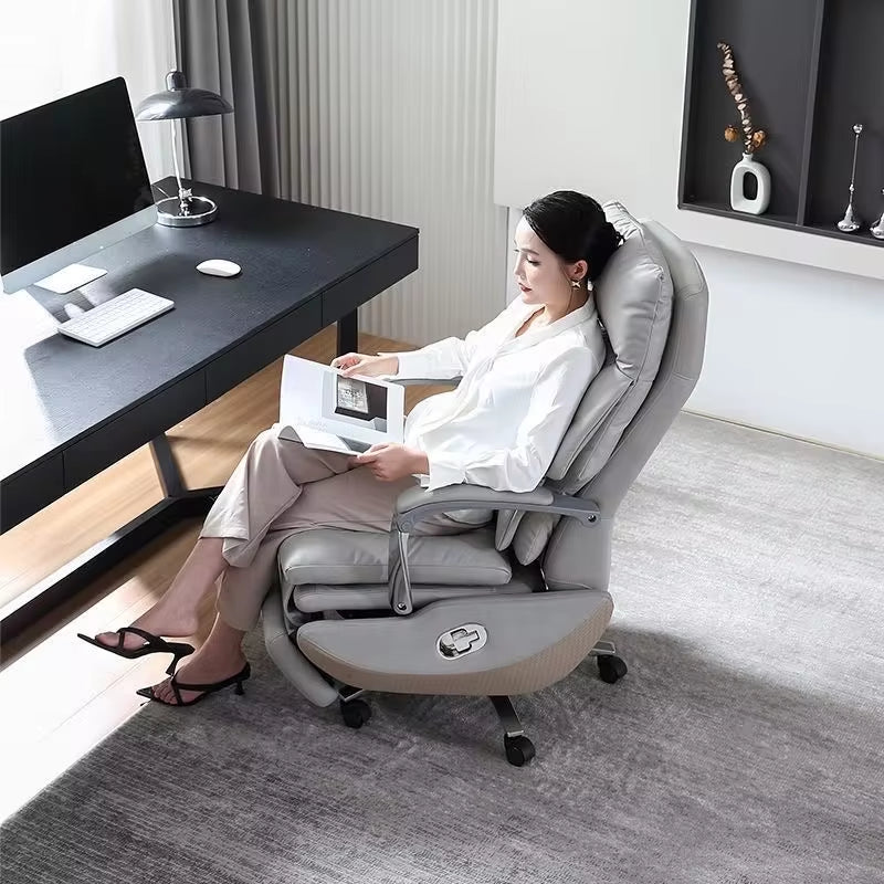 Professional title: "Large Reclining Electric Swivel Ergonomic Office Chair with Genuine Leather Upholstery"