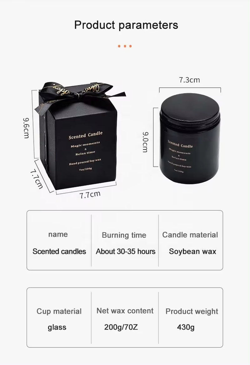 Luxurious Black Scented Wax Candles in Glass Jar - Customized Aromatic Candle