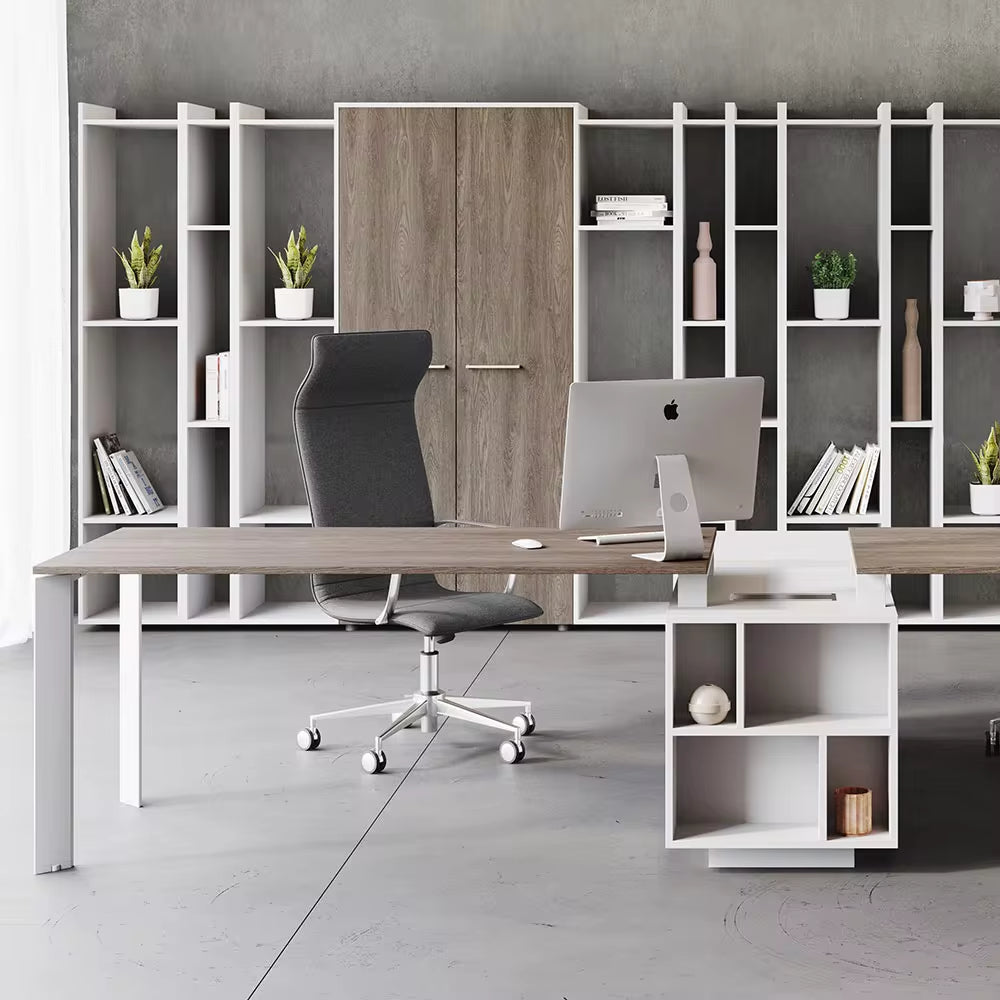 Executive Office Table with Italy Design and Walnut Wood Finish - Seats 6