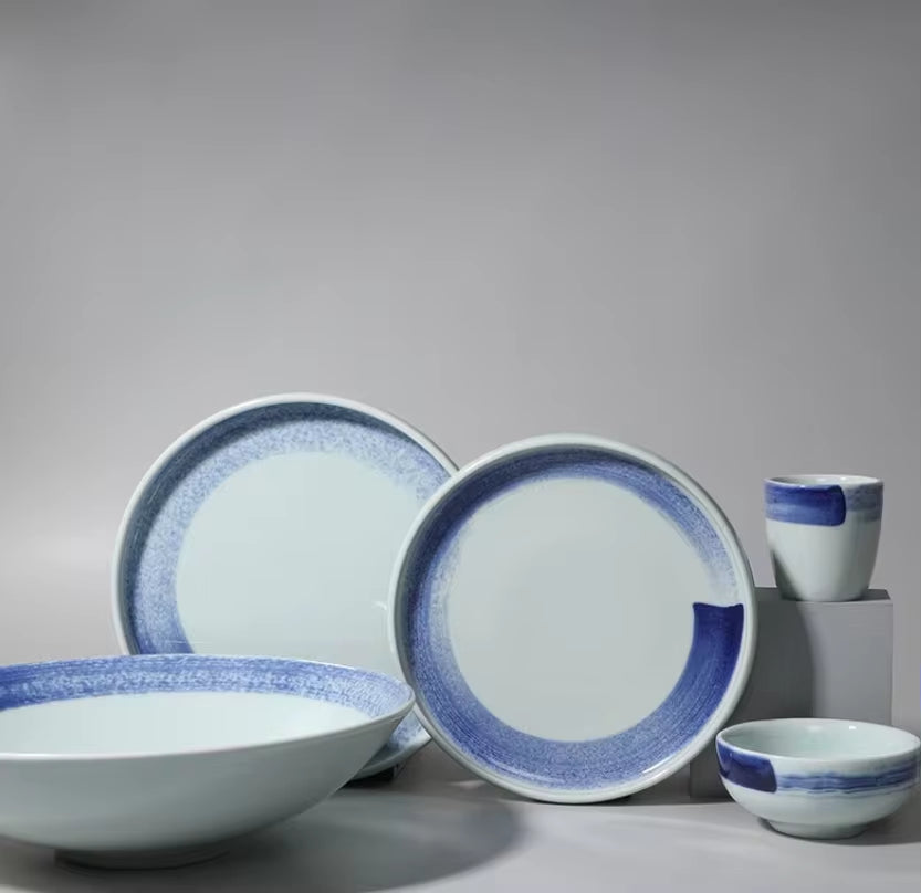 Hand-Painted Blue and White Ceramic Deep Plate - Eco-Friendly Tableware
