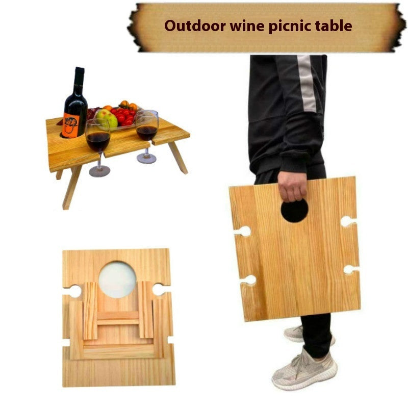 Outdoor Folding Wine Table Picnic Stand Wooden Square Red Wine Table