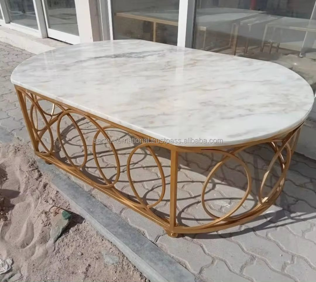 Luxurious Gold Metal Marble Pattern Coffee Table