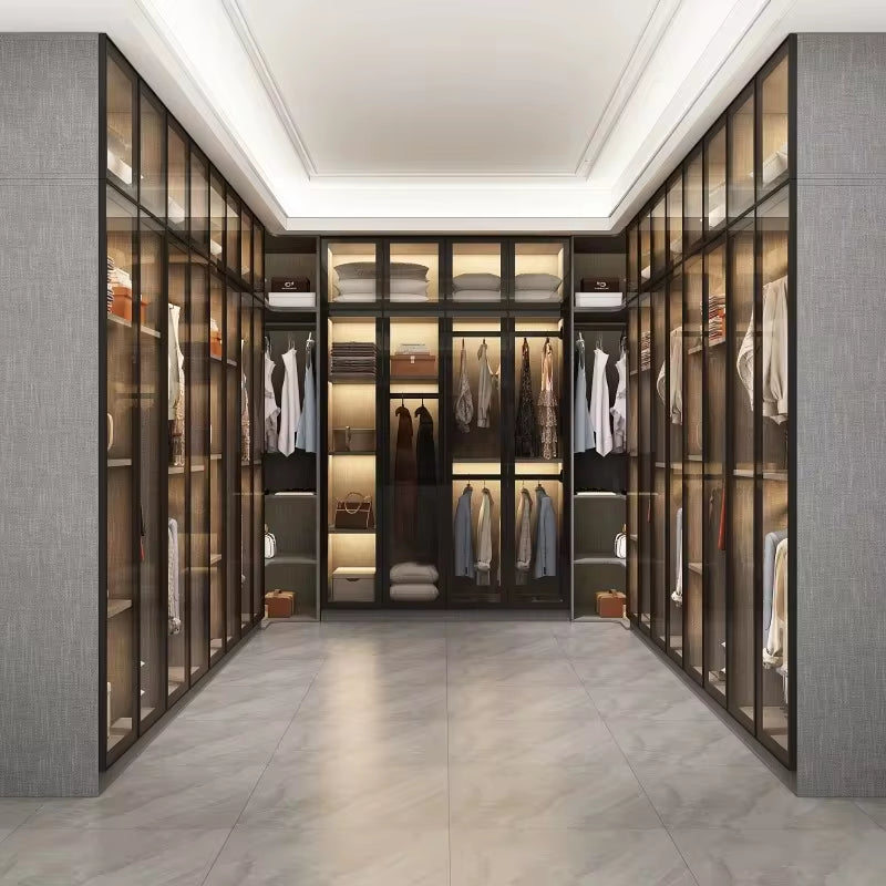 Luxurious Glass Wardrobe: Customized Light Luxury Bedroom Furniture