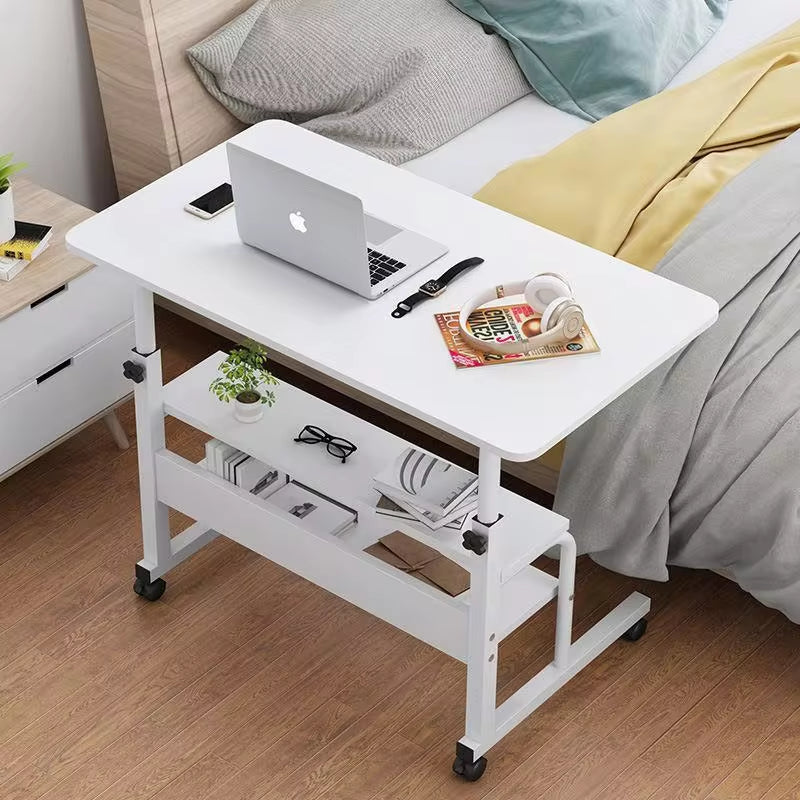 Height Adjustable White Student Study Desk with Mobile Wheels