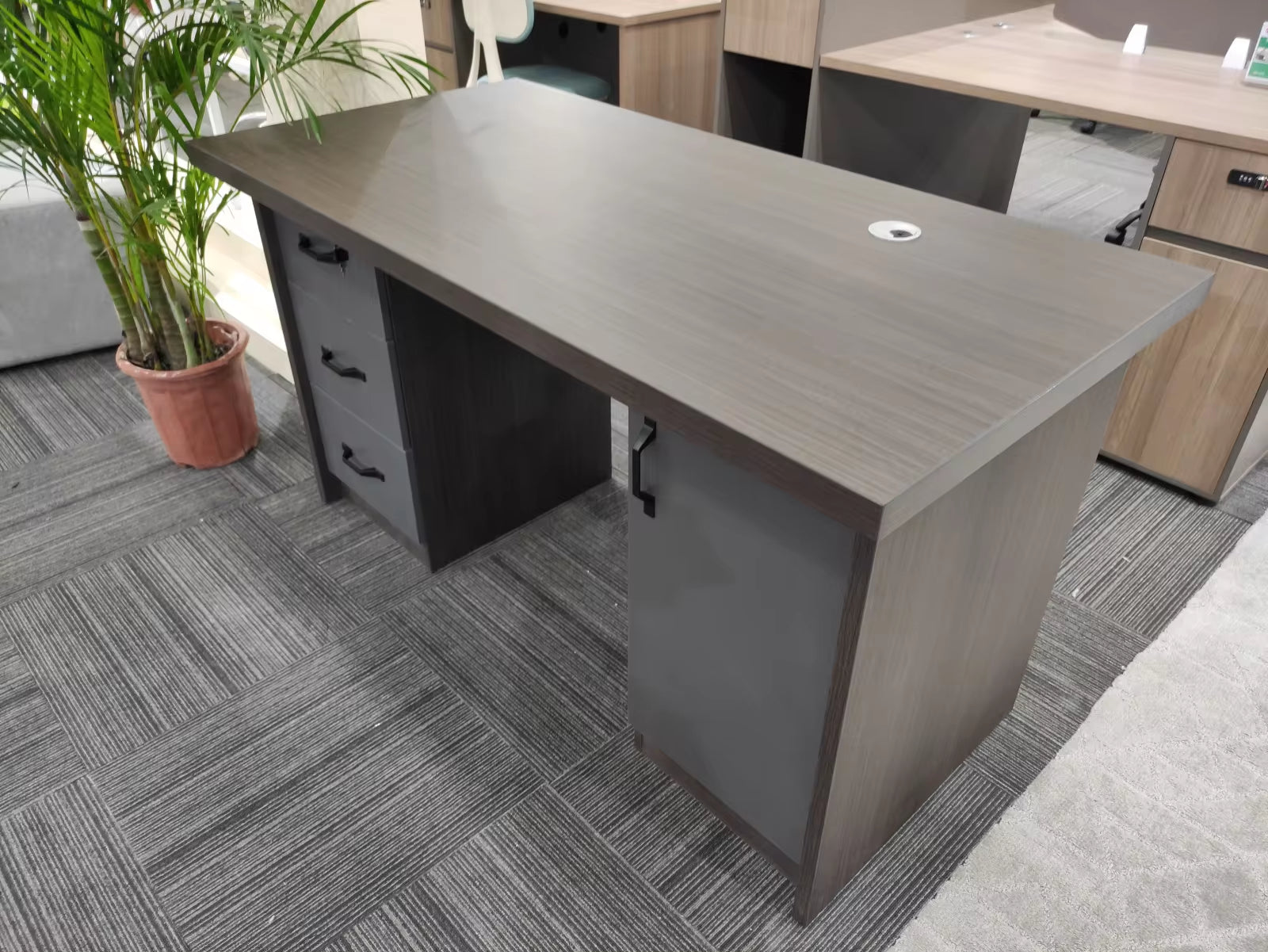 Luxury Series Computer Desk with 3 Drawers - Walnut Grey - Hot Sale!
