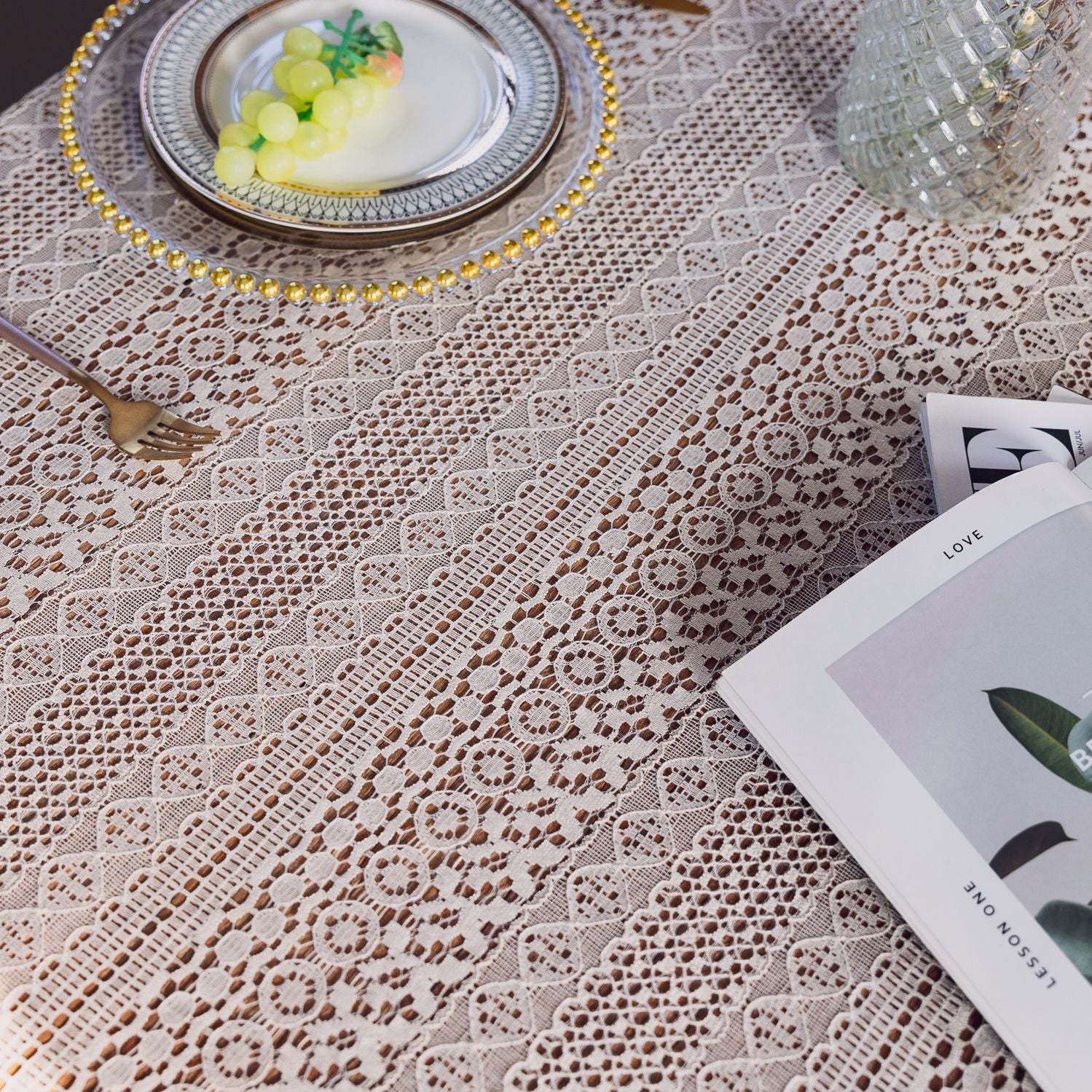 Lace Hollow Dining Table Fabric White