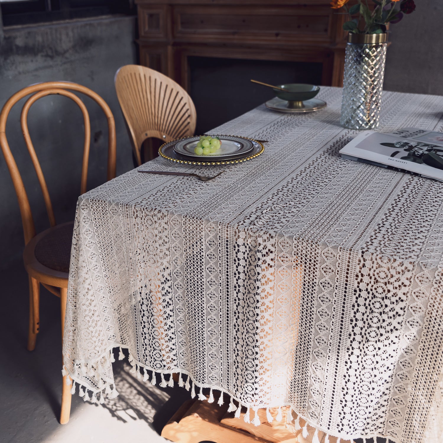 Lace Hollow Dining Table Fabric White