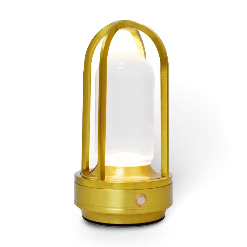 Nordic Led Rechargeable Dimmable Cordless Dinner Aluminum Battery Crystal Lantern Table Lamp Outdoor Restaurant Decor