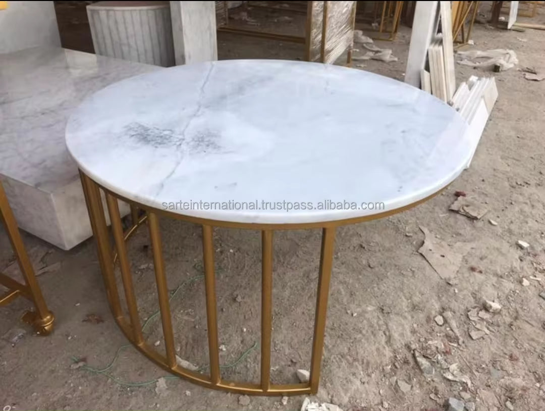 Luxurious Gold Metal Marble Pattern Coffee Table