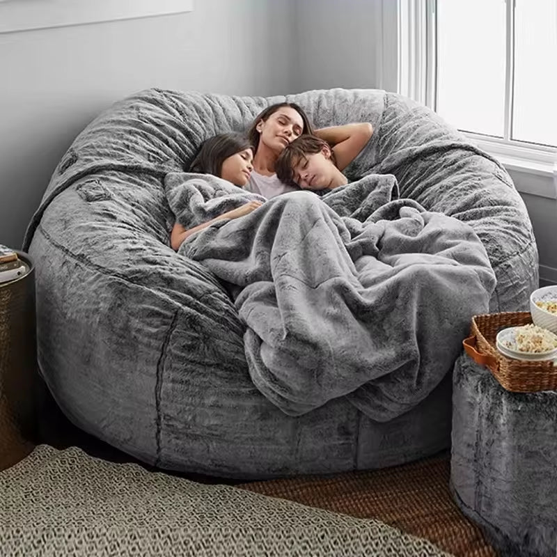 Luxurious 7-Foot Faux Fur Bean Bag Sofa Cover