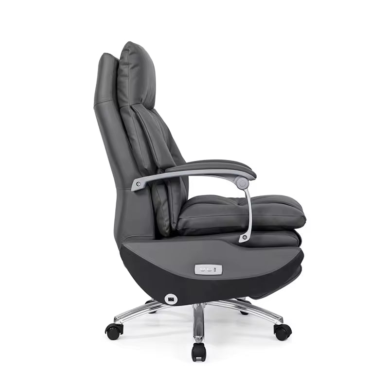 Professional title: "Large Reclining Electric Swivel Ergonomic Office Chair with Genuine Leather Upholstery"