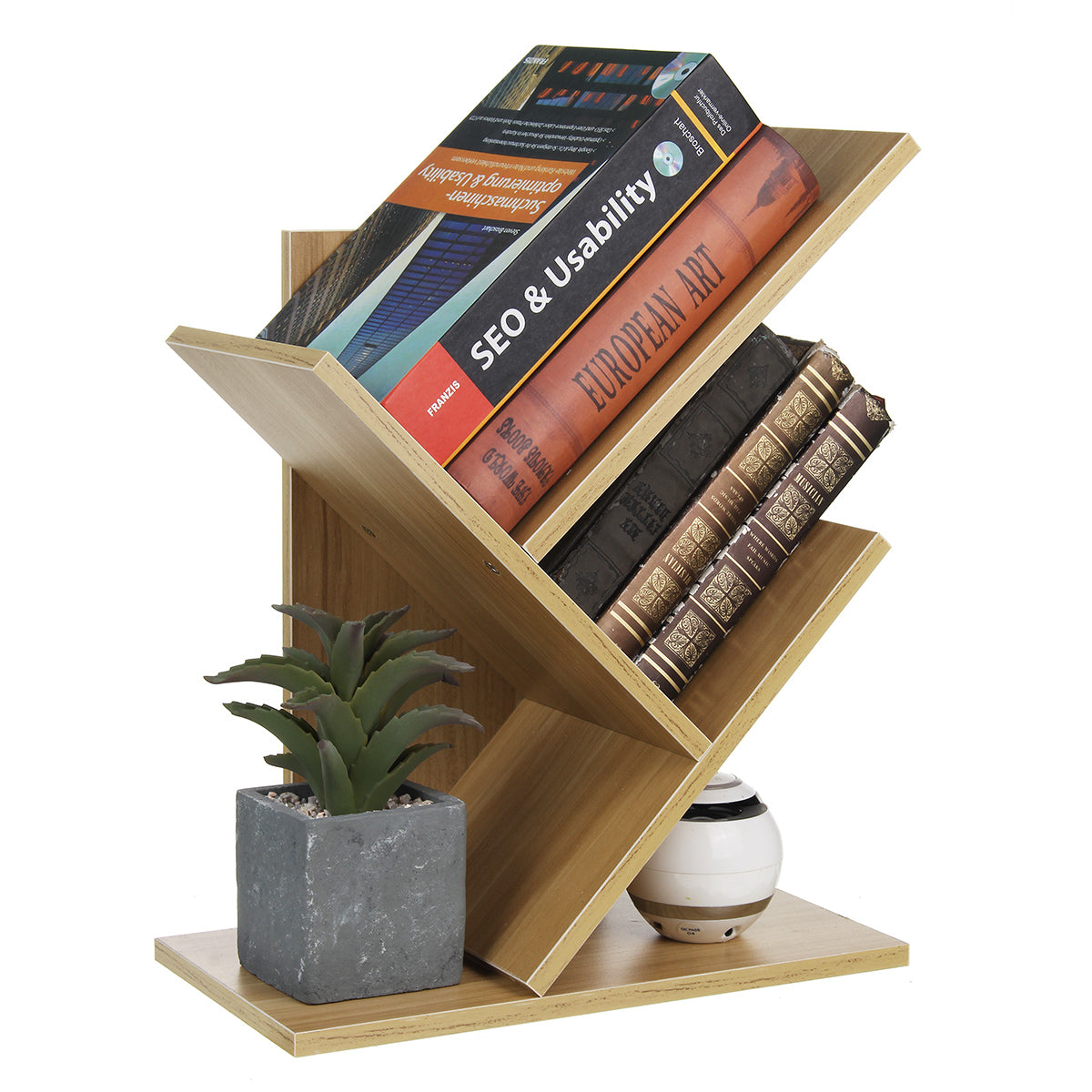 Tree-Shaped Wooden Storage Rack with Multiple Layers for Home and Office