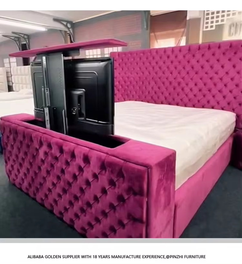 Luxurious King Size Smart Bed with TV, Fireplace, and Remote Control