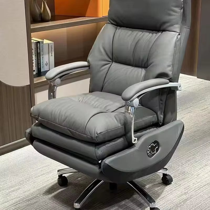 Professional title: "Large Reclining Electric Swivel Ergonomic Office Chair with Genuine Leather Upholstery"