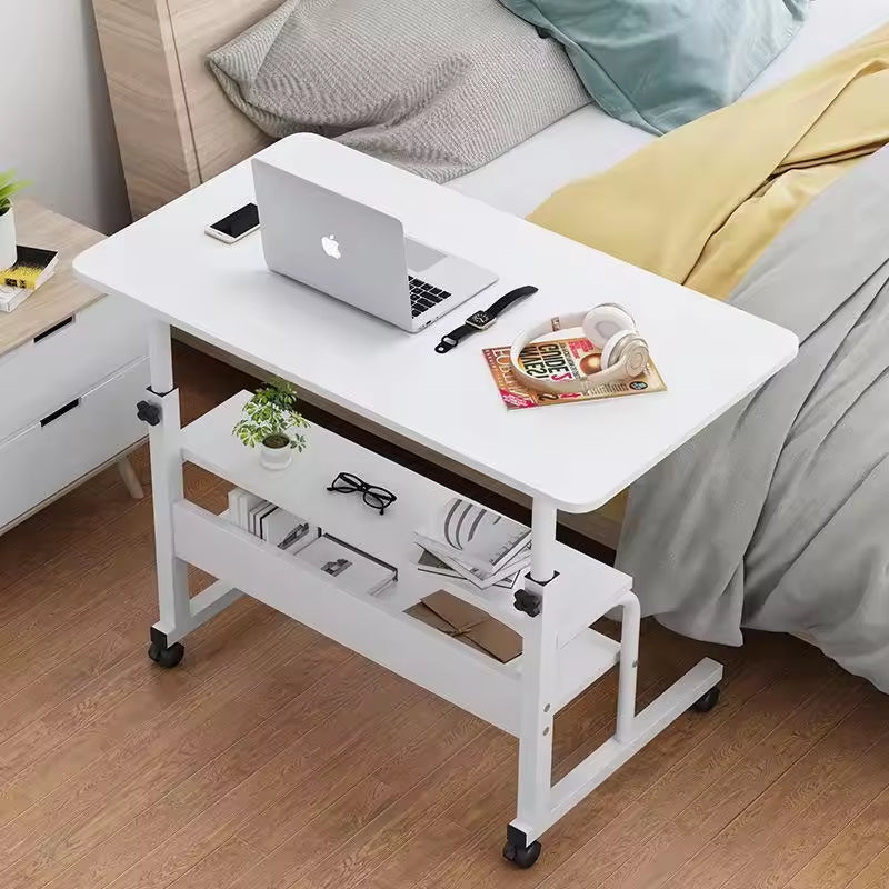 Height Adjustable White Student Study Desk with Mobile Wheels