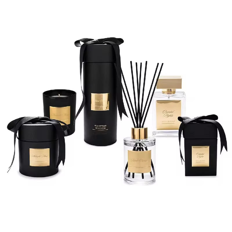 Luxury Christmas Home Fragrance Gift Set: Black Candle Jars & Reed Diffuser