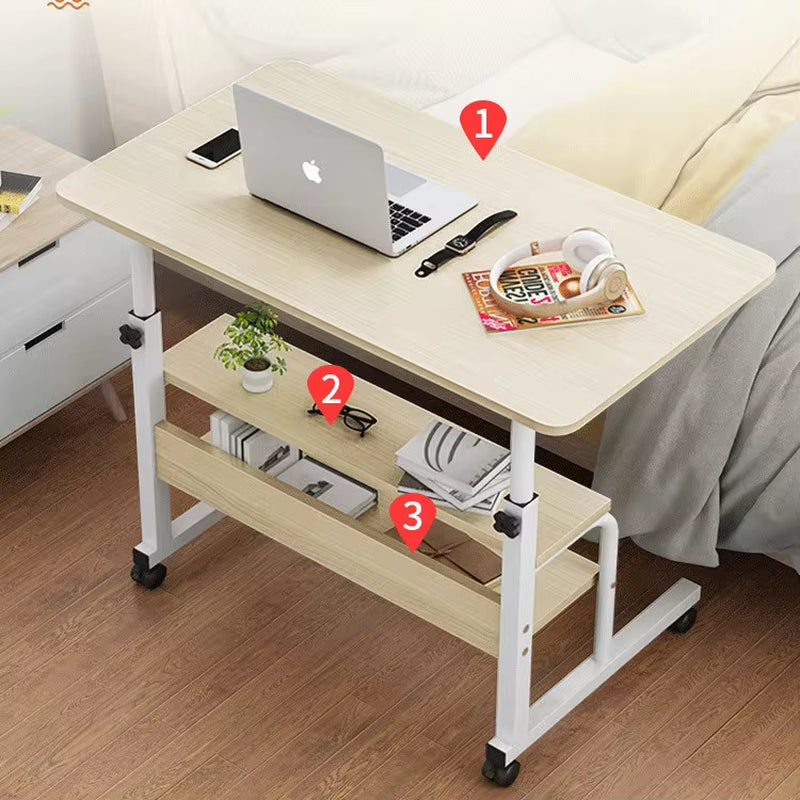 Height Adjustable White Student Study Desk with Mobile Wheels