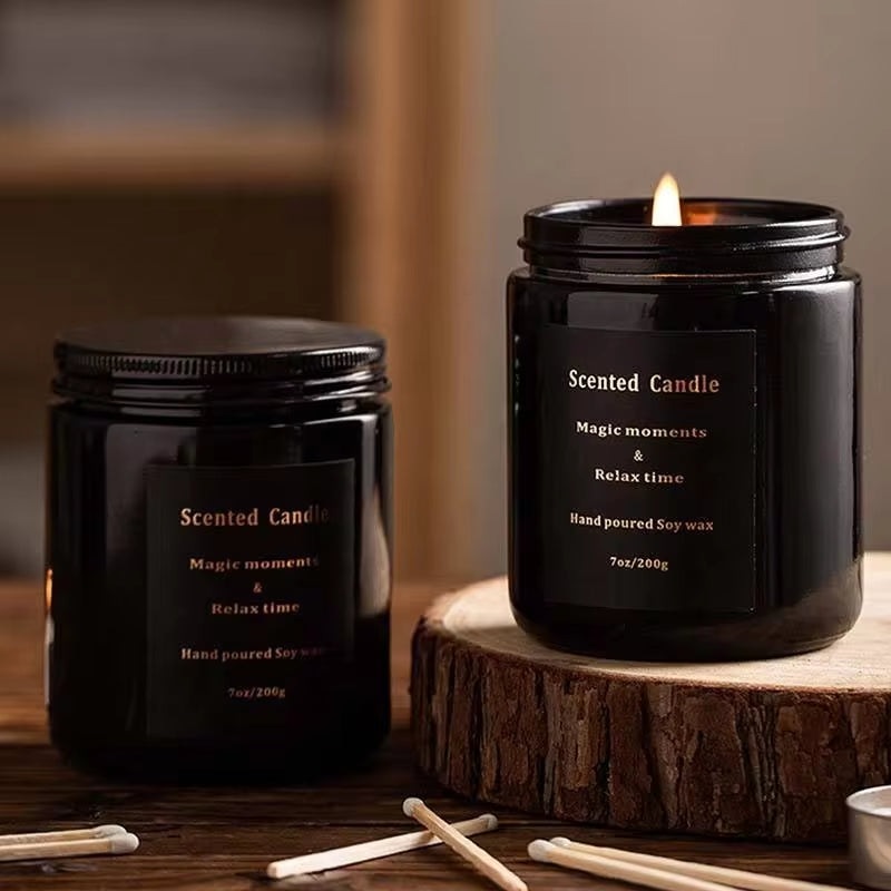 Luxurious Black Scented Wax Candles in Glass Jar - Customized Aromatic Candle