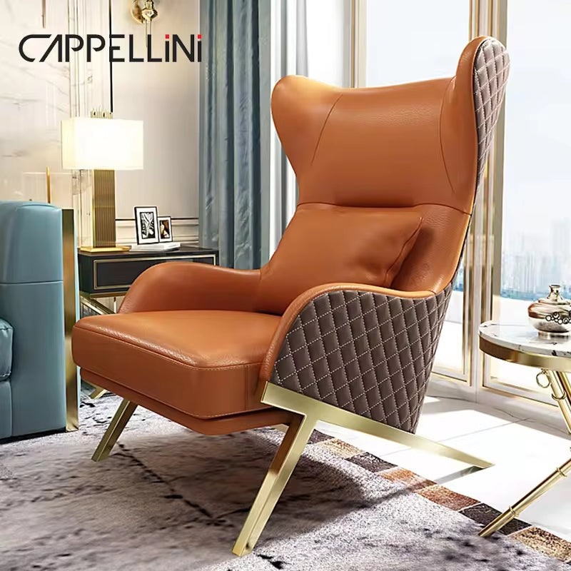 Luxury High Back Leather Accent Chair for Modern Living Rooms