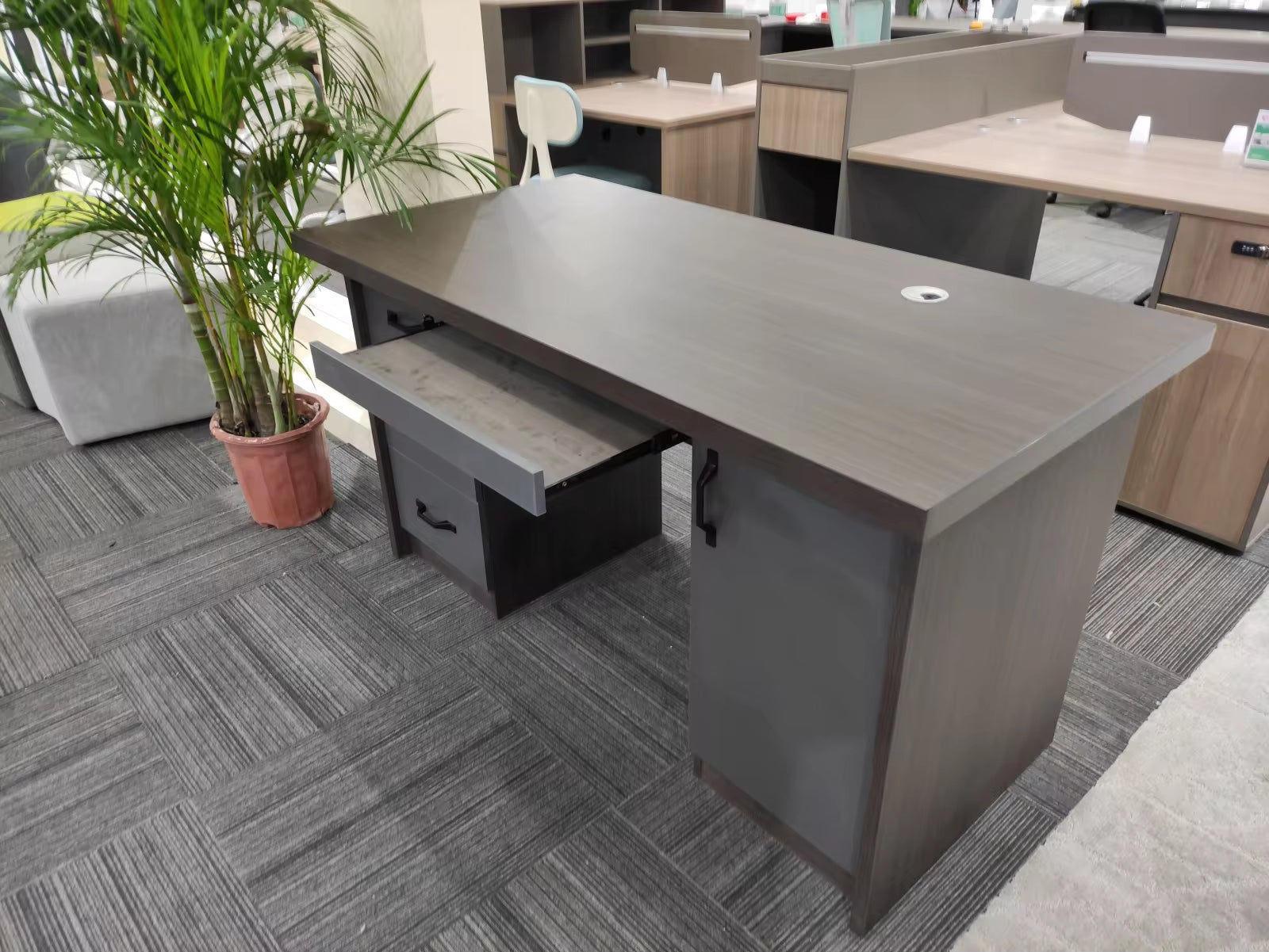Luxury Series Computer Desk with 3 Drawers - Walnut Grey - Hot Sale!