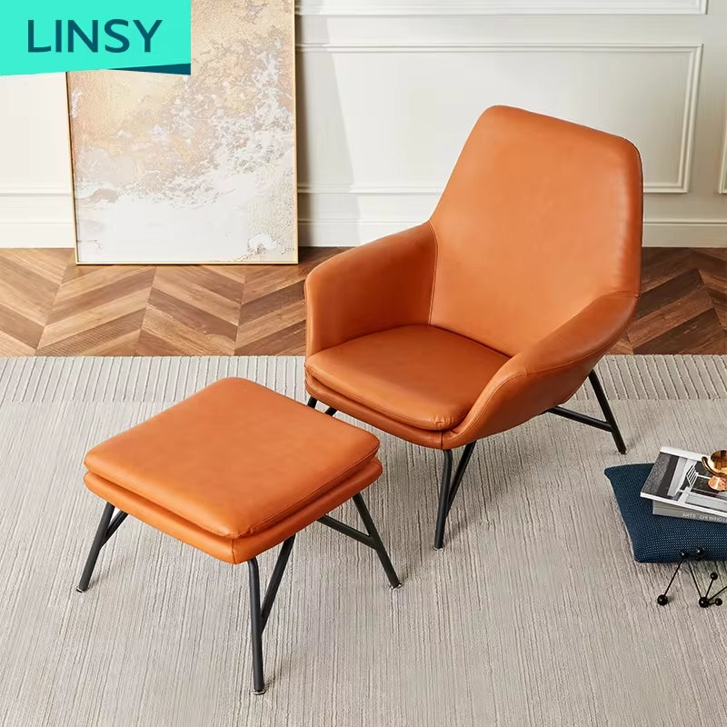 Nordic Luxury Leather Armchair Set with Ottoman