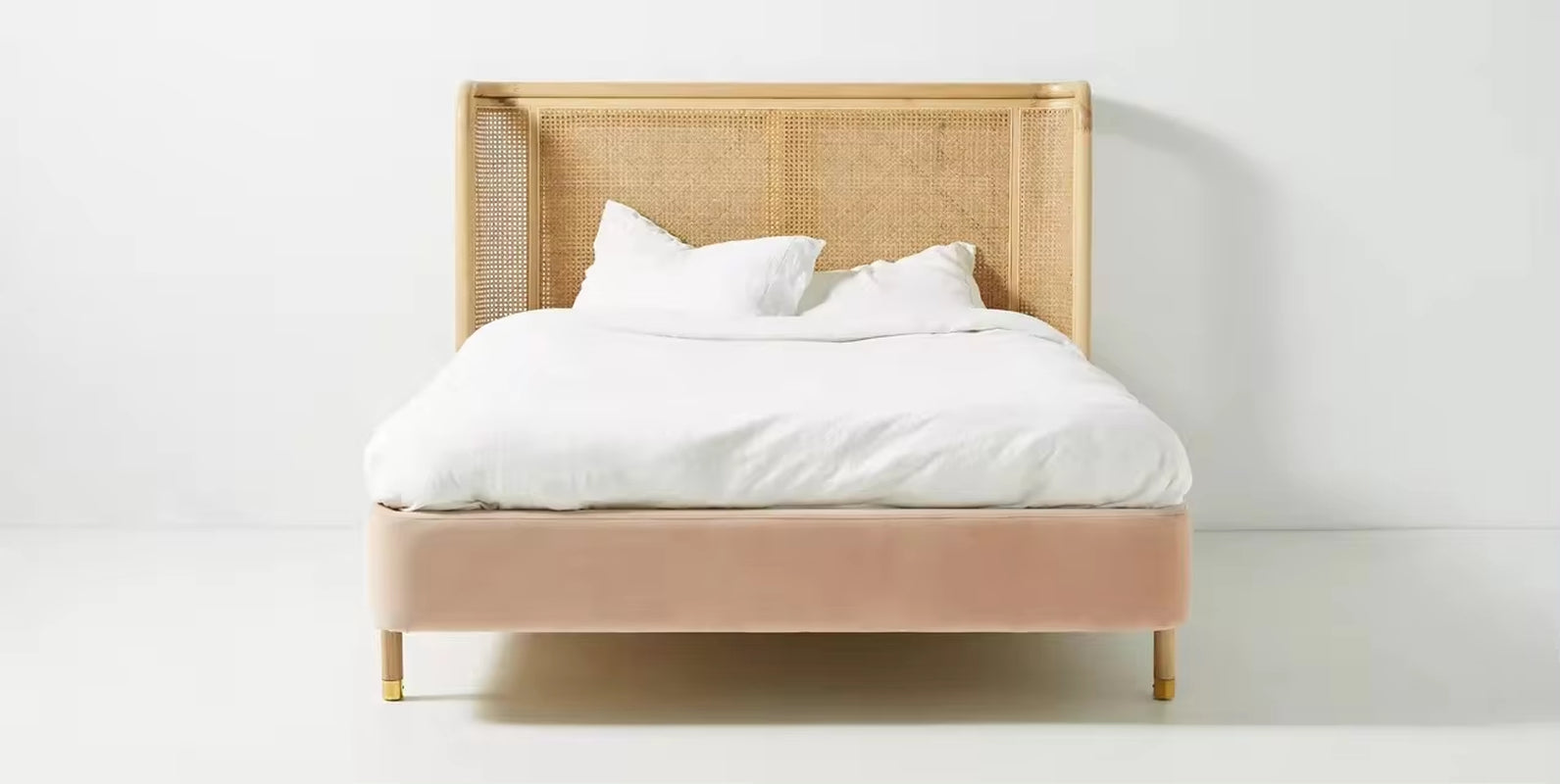 Modern Luxury Rattan Bed with Wooden Frame Queen Size Adjustable for Hotel Home and Villa Bed Furniture
