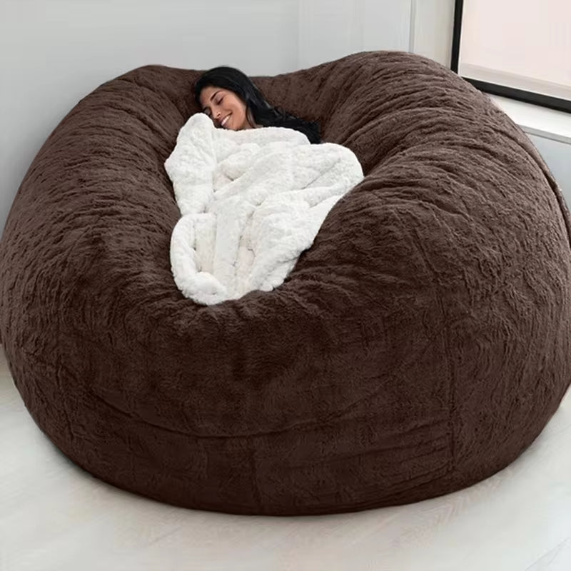 Luxurious 7-Foot Faux Fur Bean Bag Sofa Cover