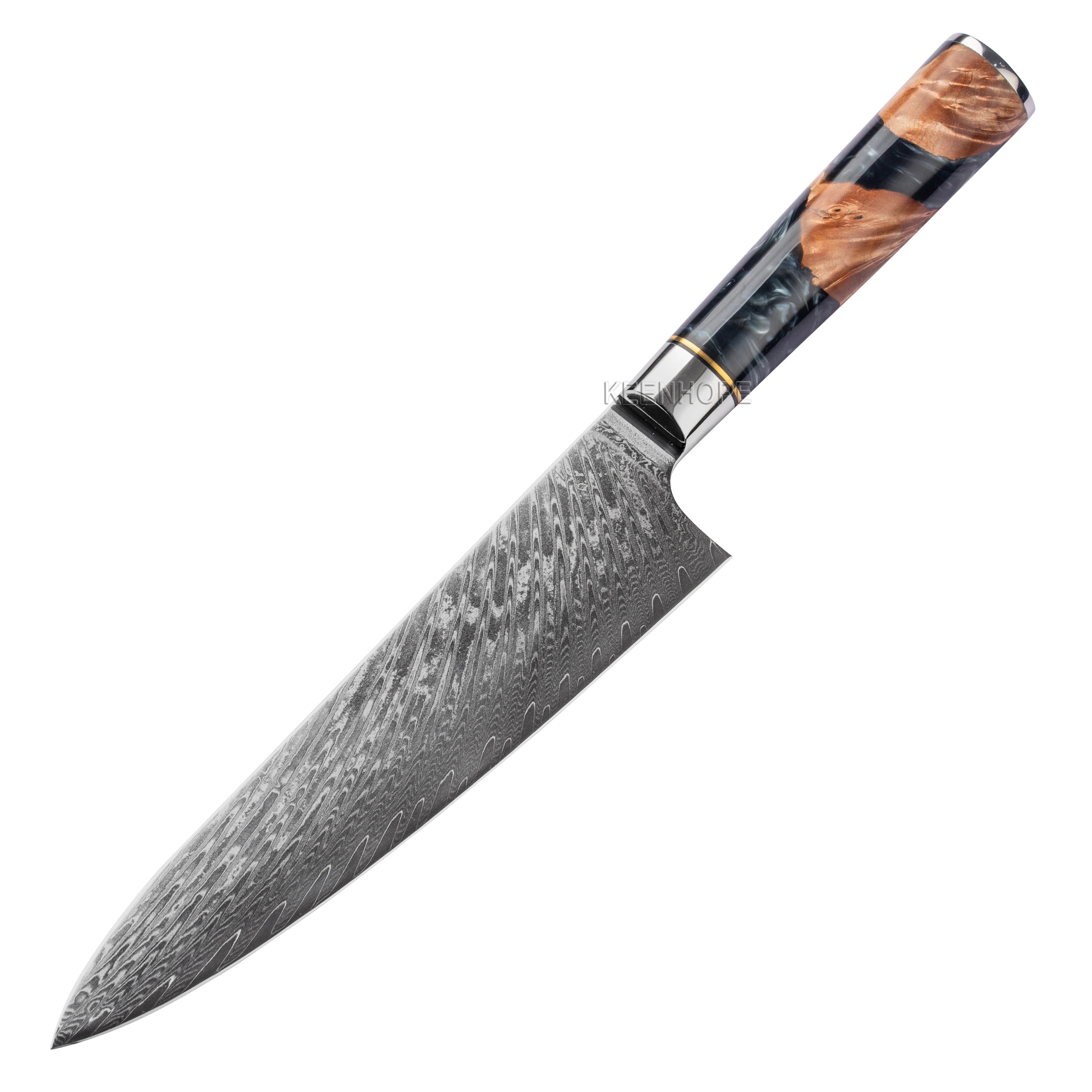 "Premium 9-Piece Damascus Chef Knife Set with Exotic Wood Handles"