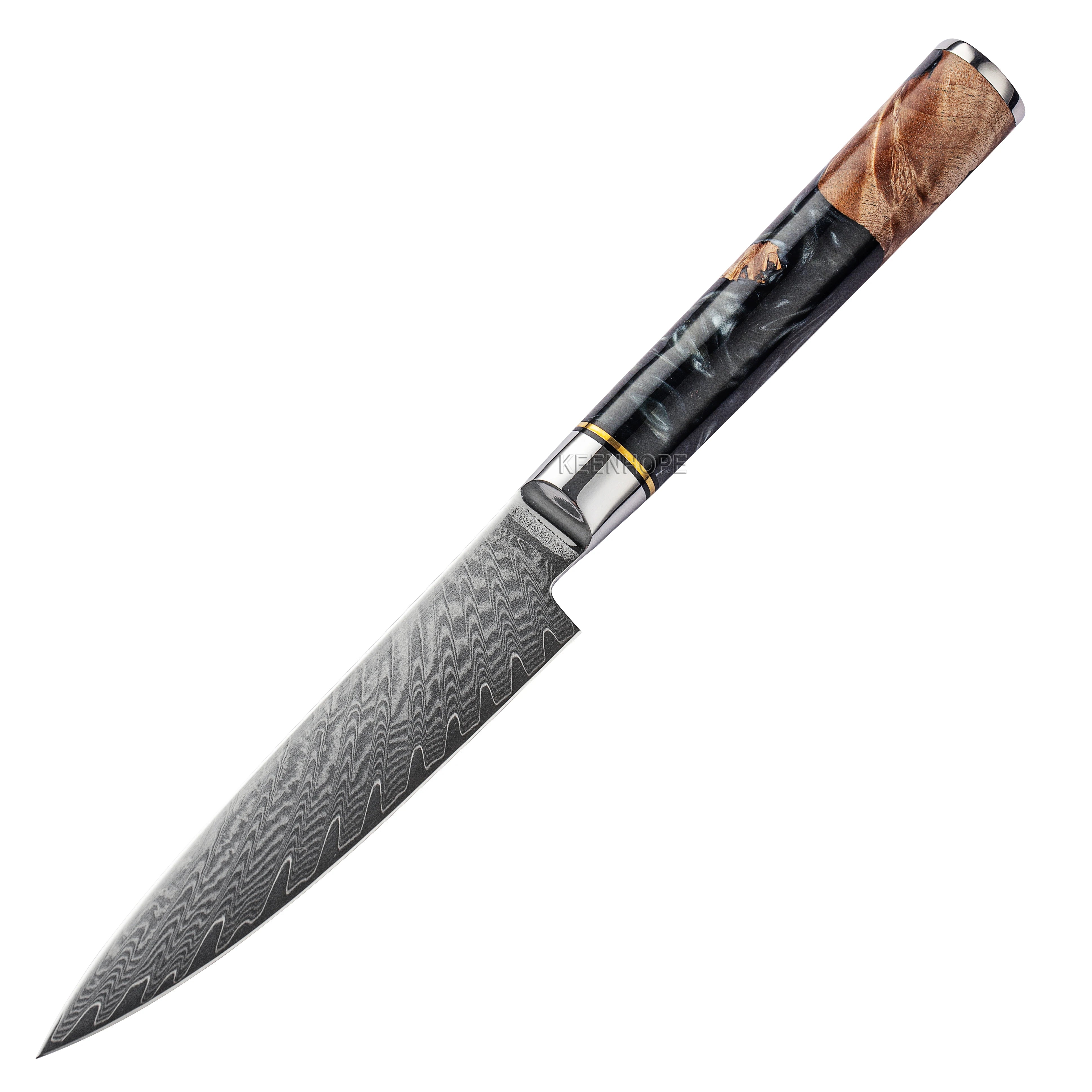 "Premium 9-Piece Damascus Chef Knife Set with Exotic Wood Handles"