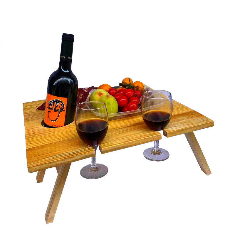 Outdoor Folding Wine Table Picnic Stand Wooden Square Red Wine Table