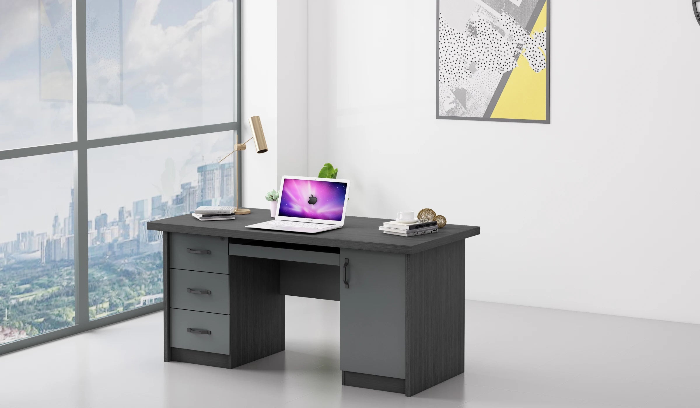 Luxury Series Computer Desk with 3 Drawers - Walnut Grey - Hot Sale!