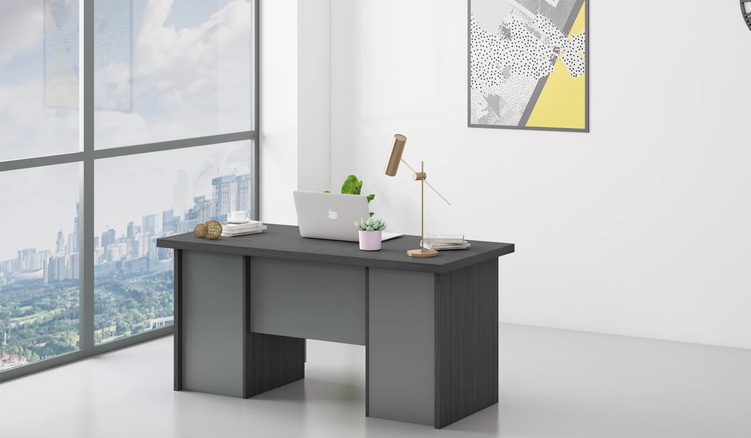 Luxury Series Computer Desk with 3 Drawers - Walnut Grey - Hot Sale!