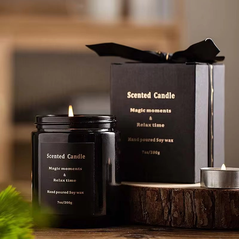 Luxurious Black Scented Wax Candles in Glass Jar - Customized Aromatic Candle