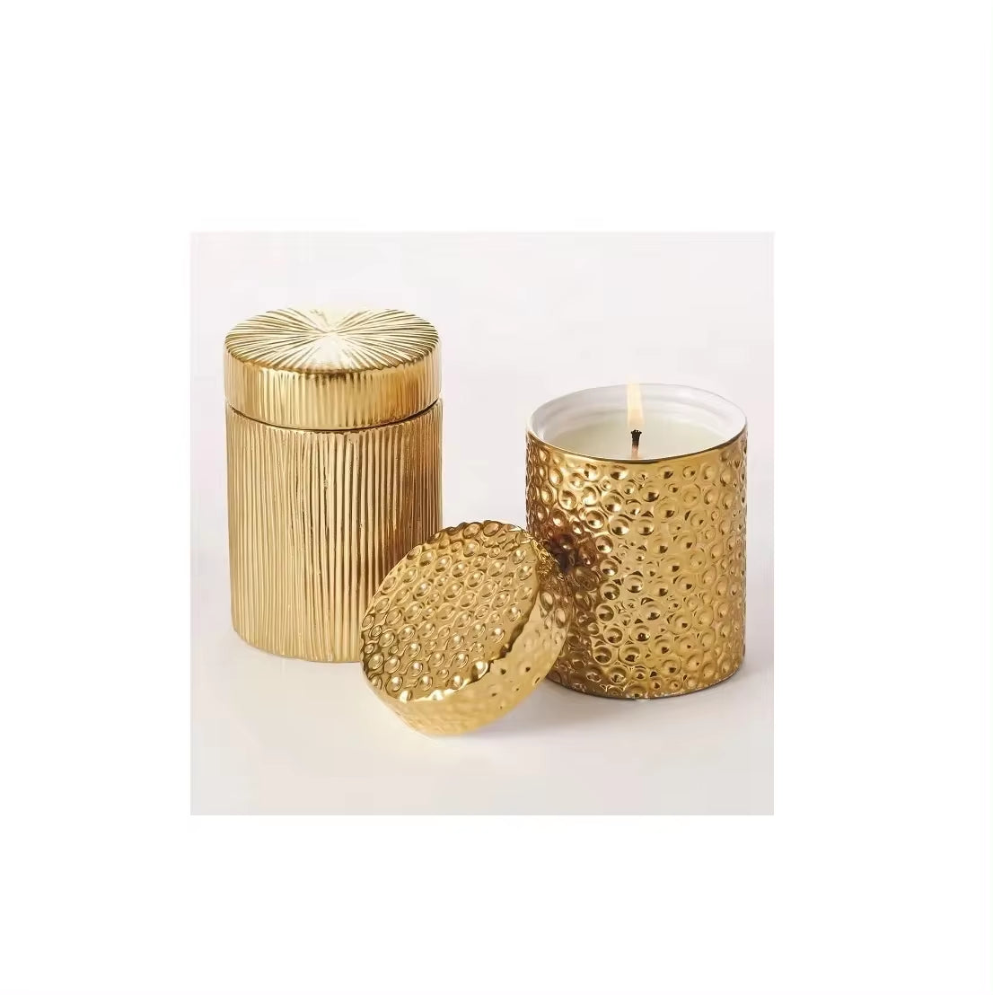 Premium Scented Candle Jar Gold Color with Wax Set of Two Manufacturer Wholesaler Factory Direct Sale