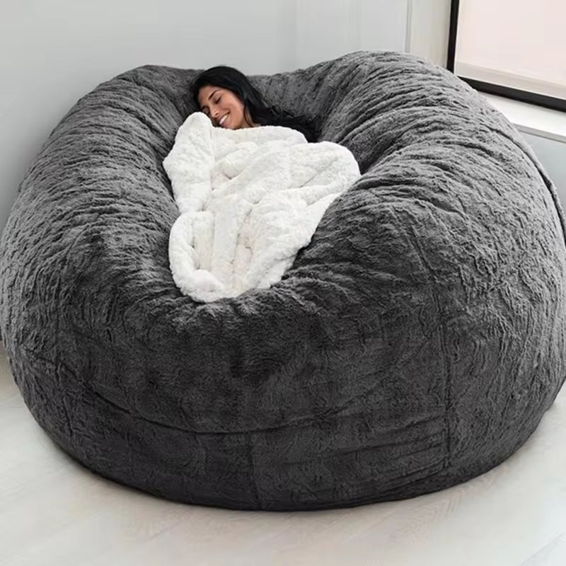 Luxurious 7-Foot Faux Fur Bean Bag Sofa Cover